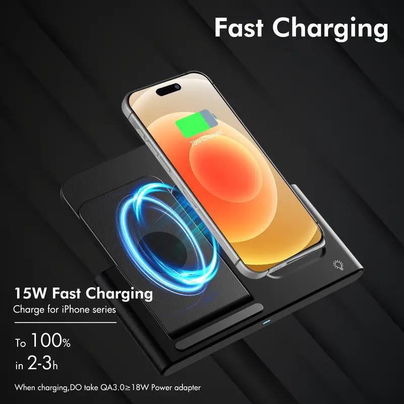 3 In 1 Fast Wireless Charger, Foldable Wireless Charging Station Suitable For iPhone 15 14 Pro Max 13 12 11, Multiple Devices Use