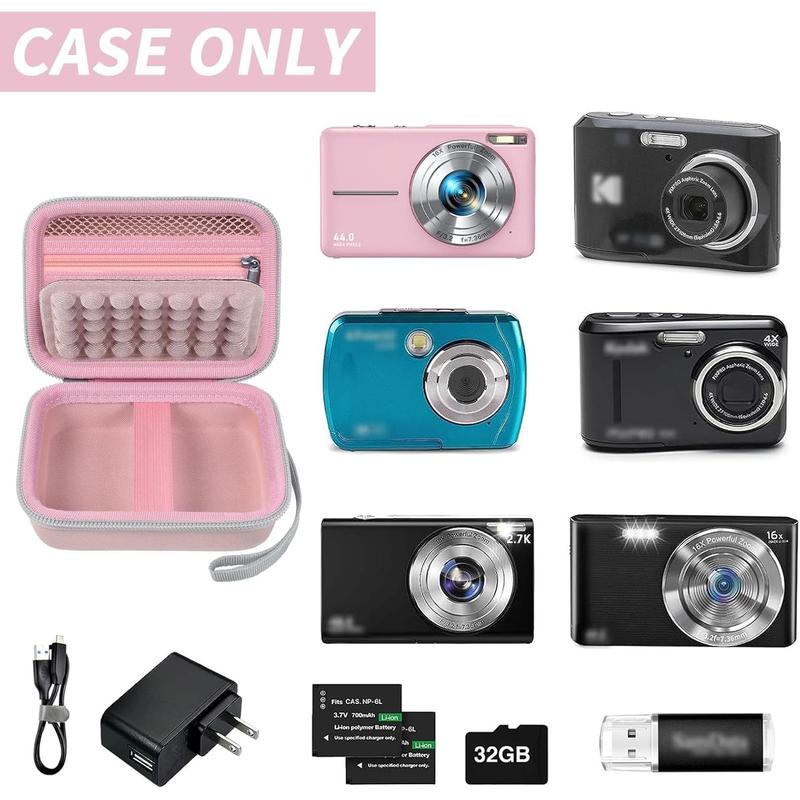 Digital Camera Case for CAMKORY for Kodak Pixpro for VAHOIALD for  DSCW800 830  for  PowerShot 180 190. Vlogging Cameras Storage Holder for Accessories (Box Only)-Pink