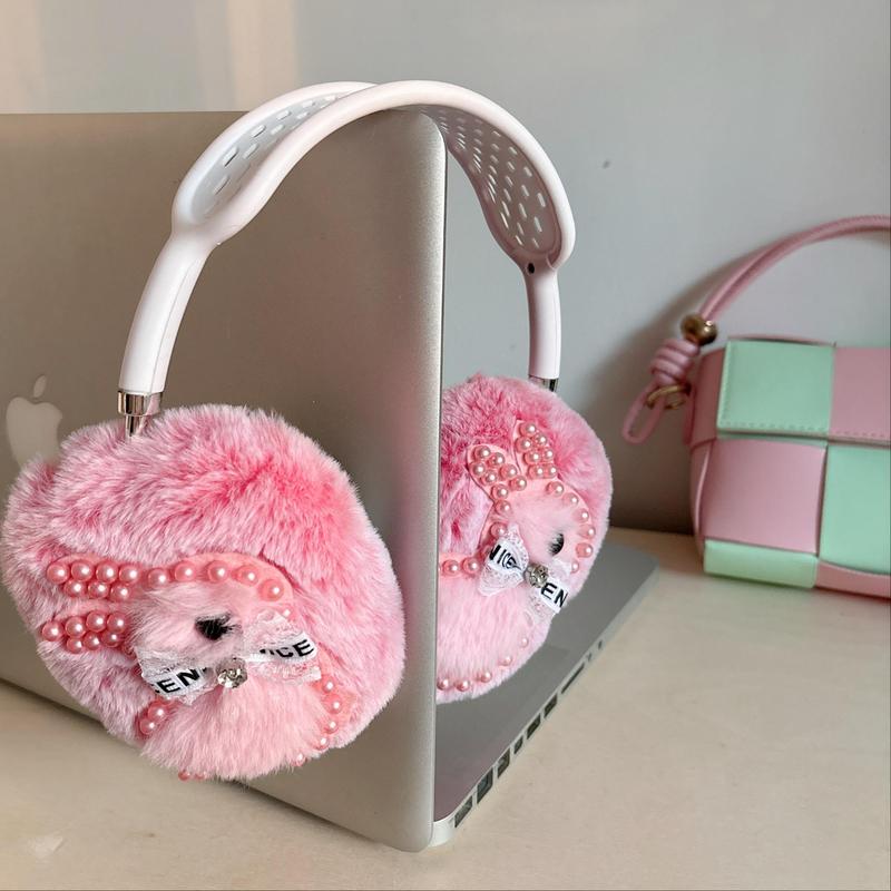 Cute Rabbit Design Headphones Protective Earmuffs for AirPods Max, Ear Pads with Artificial Pearl Decor, Earphone Protective Cover, Earphone Accessories